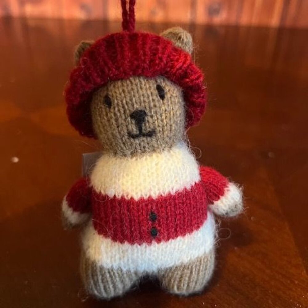 Handmade Melange Collection Alpaca Wool‎ Holiday Teddy Bear Ornament